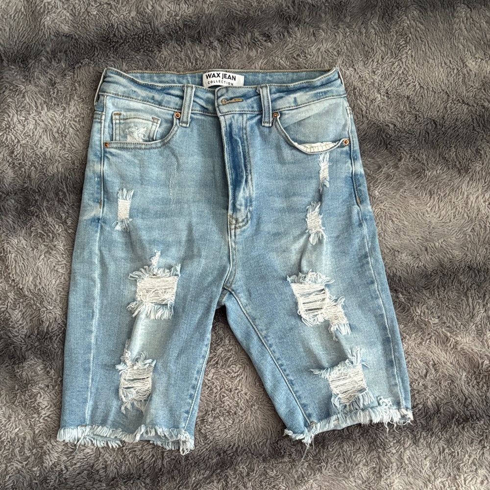 Wax Jean Light Blue Distressed Denim Shorts
